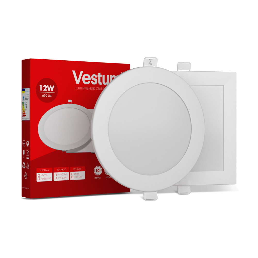 Світильник LED врізний круглий Vestum 12W 6000K 220V