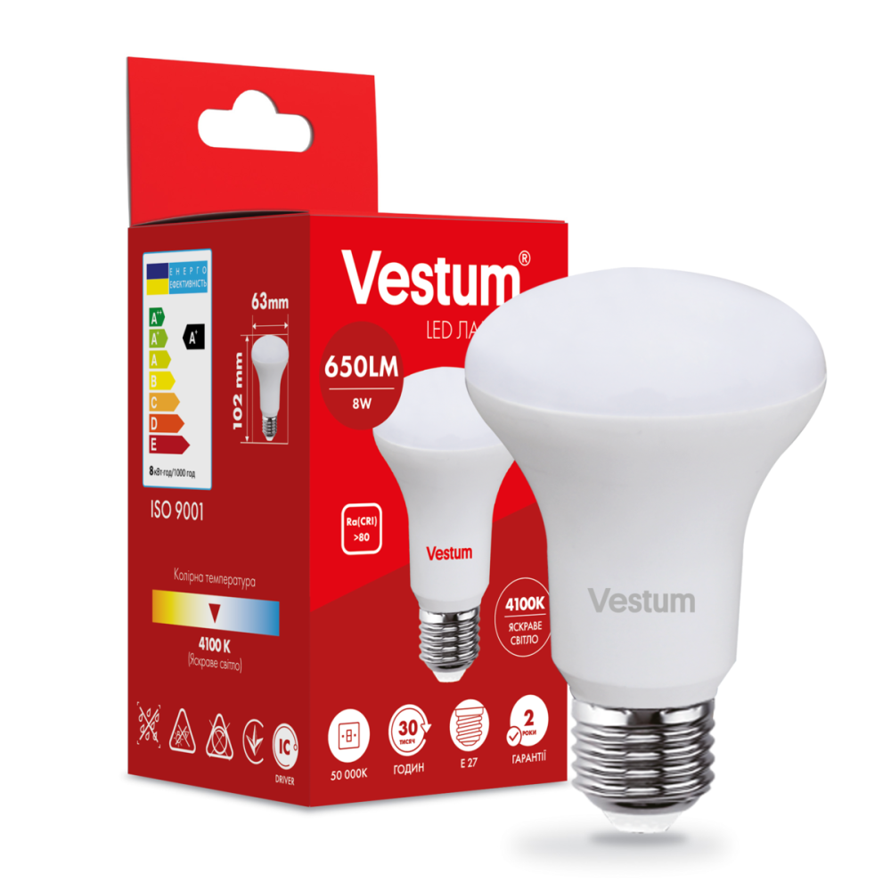 Светодиодная лампа Vestum R63 8W 4100K 220V E27 1-VS-1403