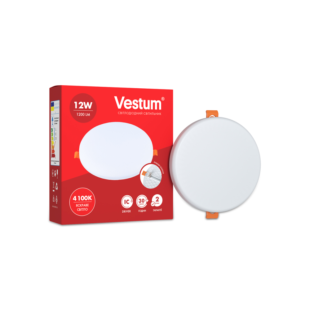 Круглий світлодіодний врізний світильник "без рамки" Vestum 12W 4100K 1-VS-5505