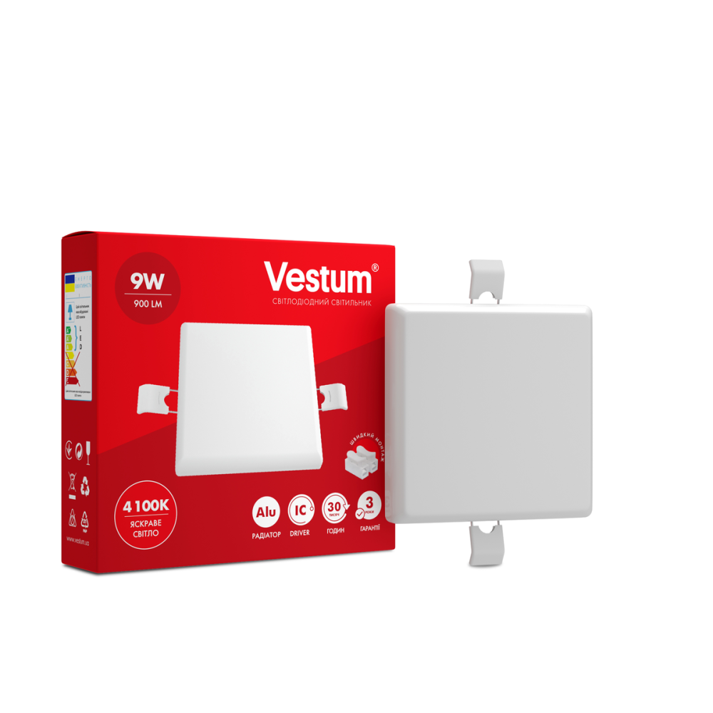 Квадратний світлодіодний врізний світильник "без рамки" VESTUM 9W 4100K 1-VS-5602