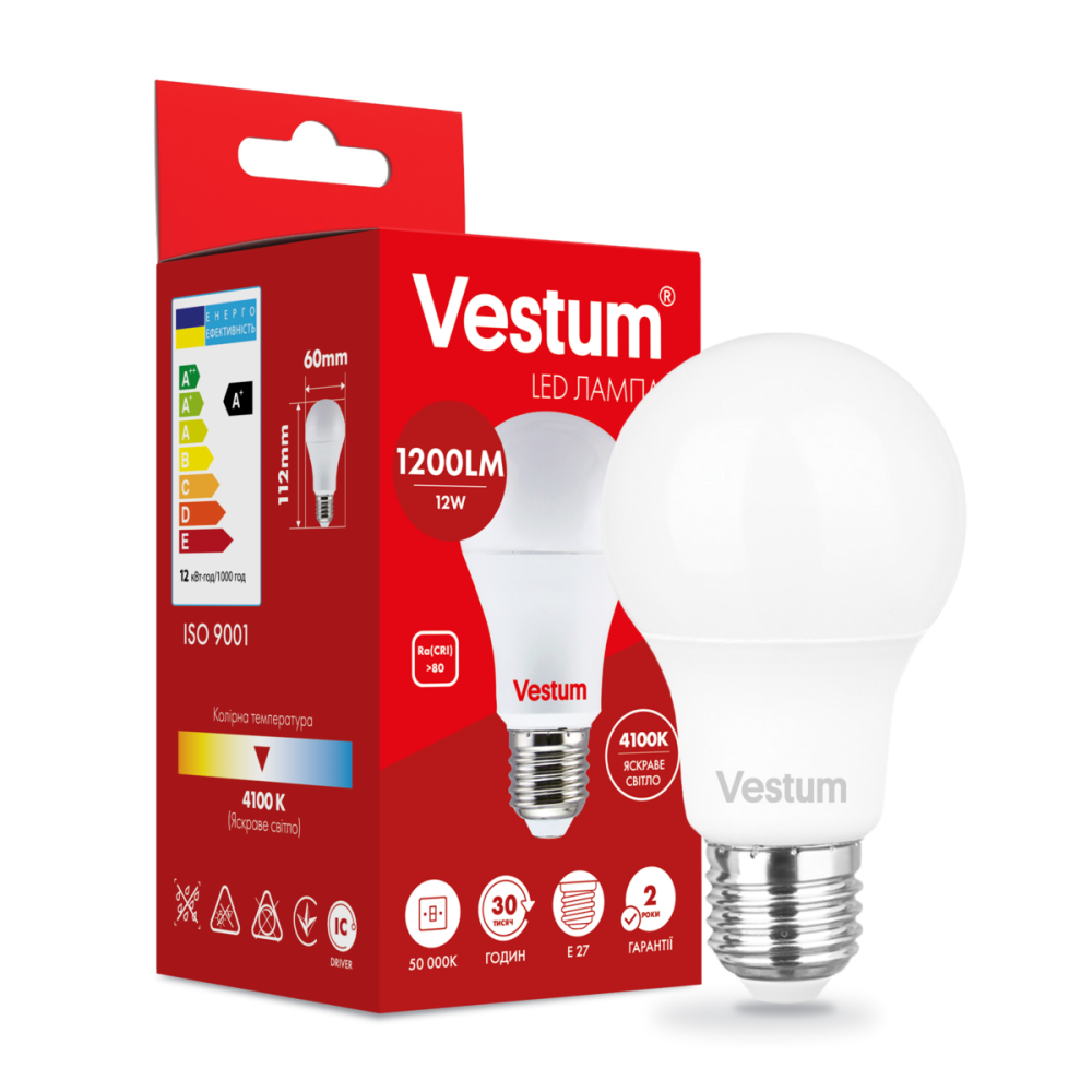 Лампа LED світлодіодна Vestum A60 12W 4100K 220V E27