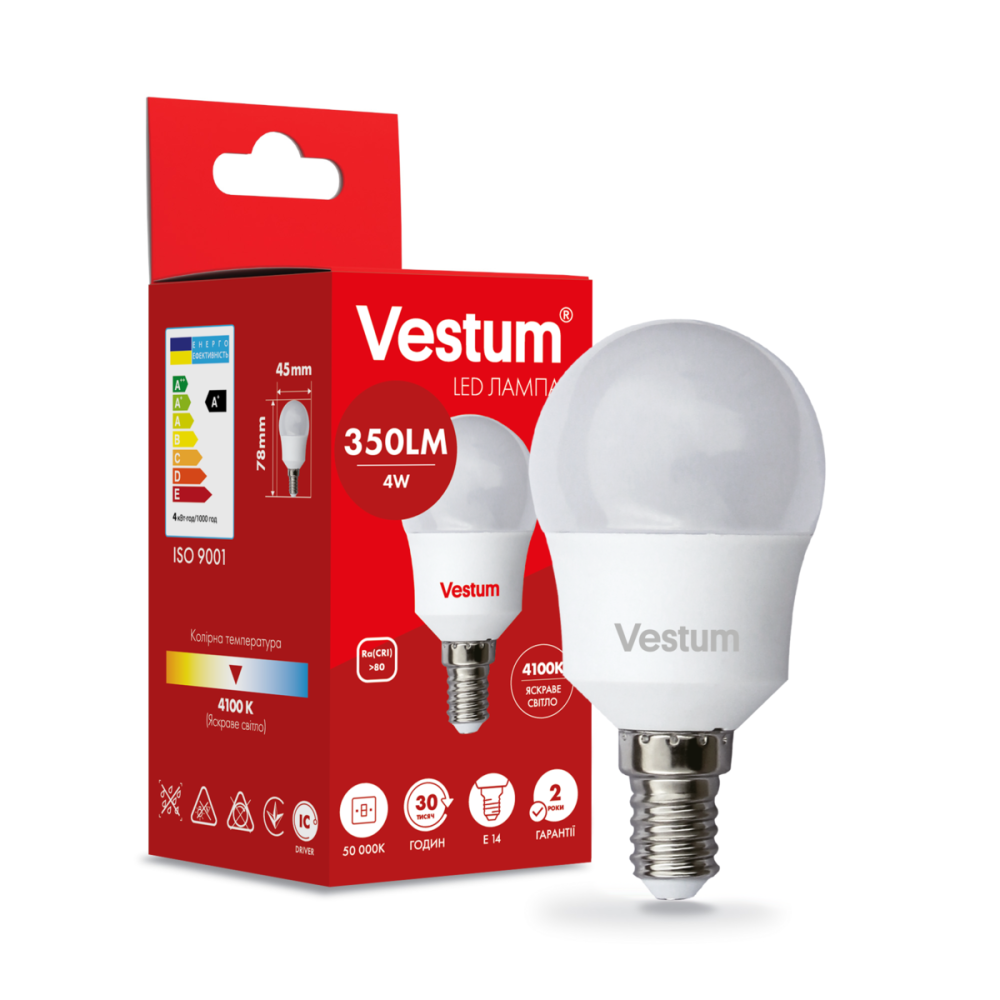 Лампа LED світлодіодна Vestum G45 4W 4100K 220V E14