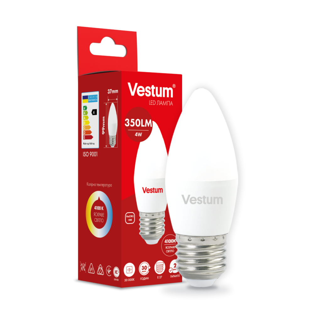 Лампа LED світлодіодна Vestum C37 4W 4100K 220V E27