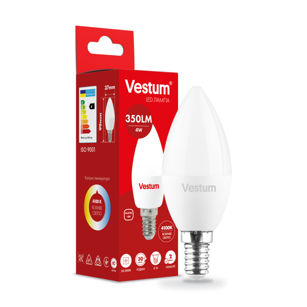 Лампа LED светодиодная Vestum C37 4W 4100K 220V E14