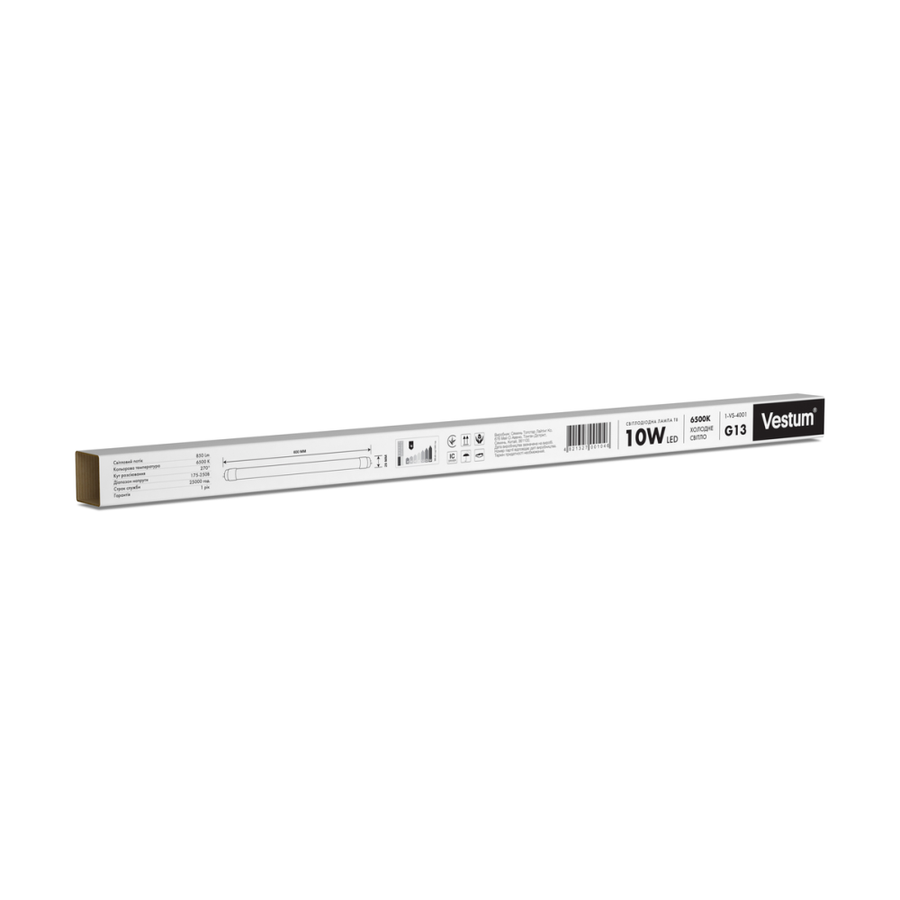 Лампа LED світлодіодна Vestum T8 600мм 10W 850Лм 6500K 175-250V G13