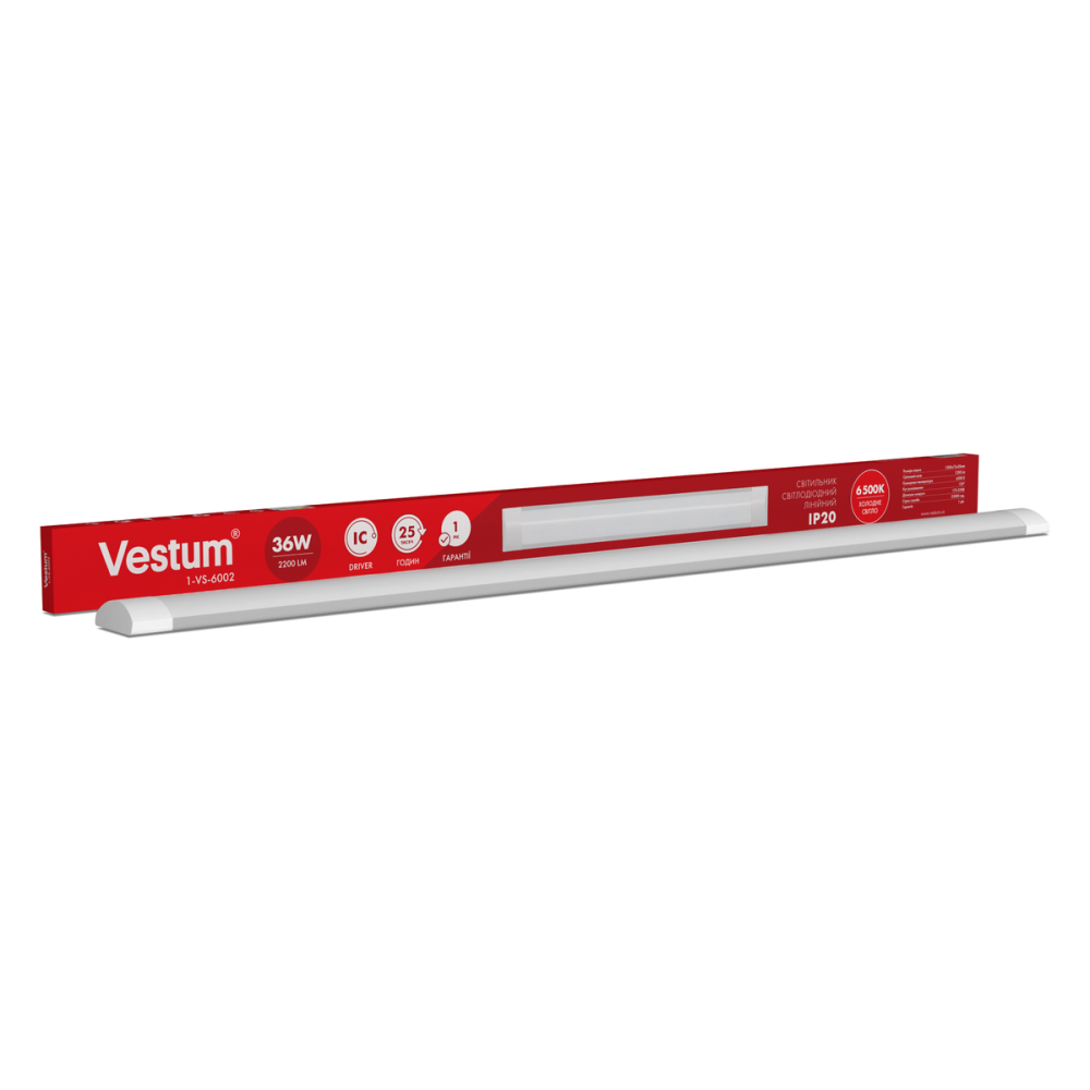 Світильник лінійний LED Vestum 1,2м 36W 6500K 220V IP20
