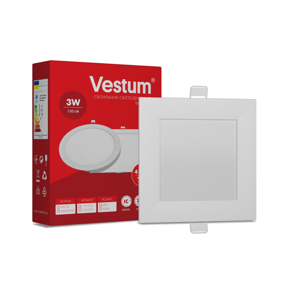 Світильник LED врізний квадратний Vestum 3W 4000K 220V