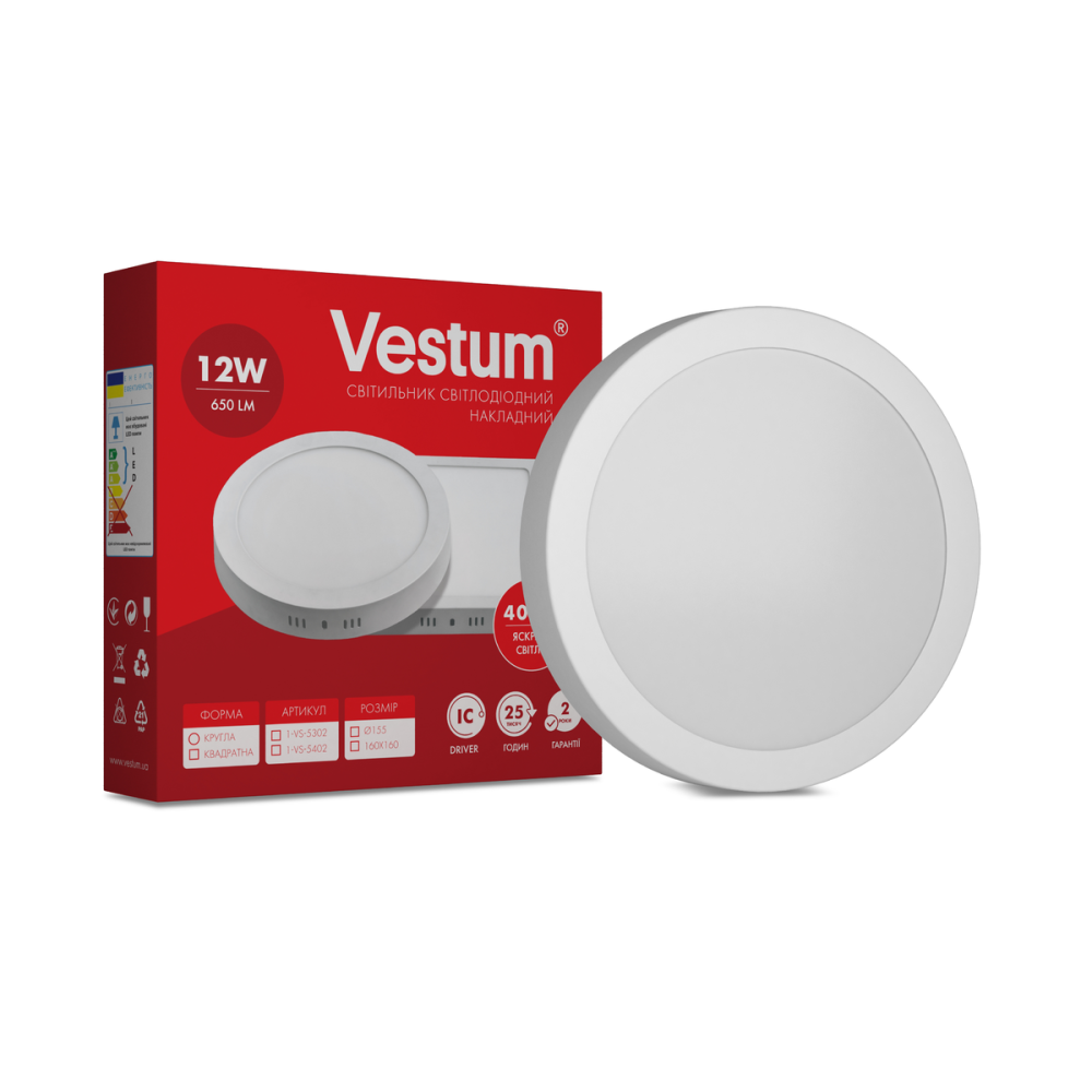 Світильник LED накладний круглий Vestum 12W 4000K 220V