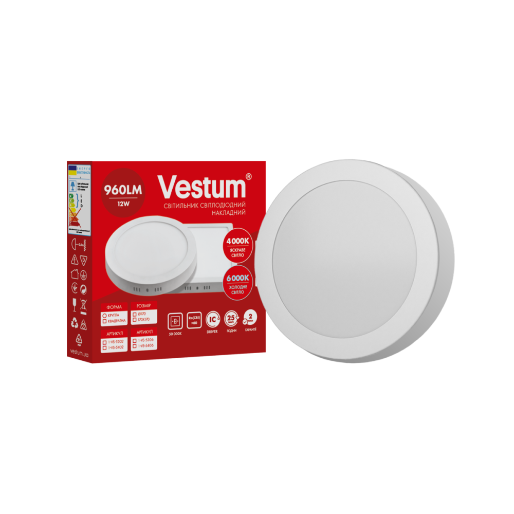 Світильник LED накладний круглий Vestum 12W 4000K 220V