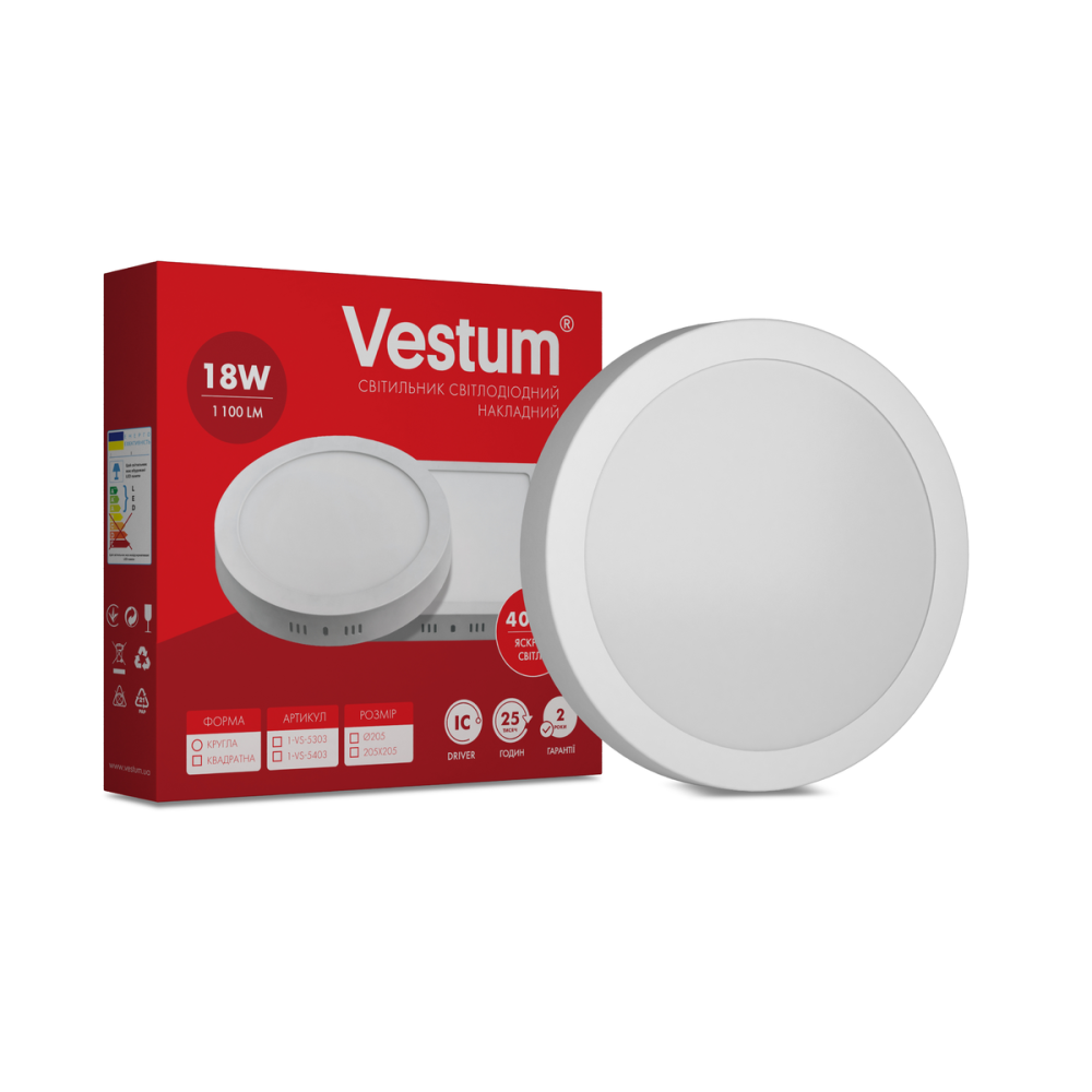 Світильник LED накладний круглий Vestum 18W 4000K 220V