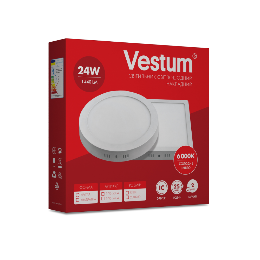 Світильник LED накладний круглий Vestum 24W 6000K 220V