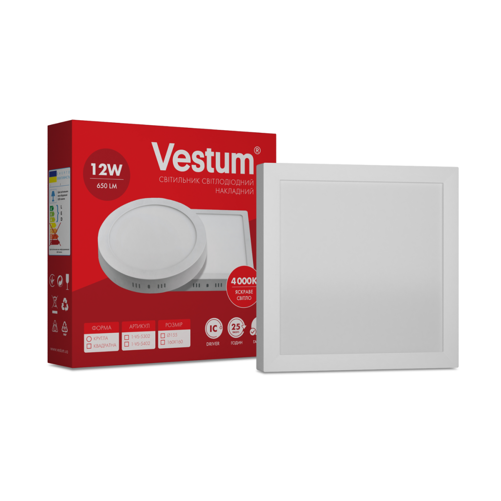 Світильник LED накладний квадратний Vestum 12W 4000K 220V