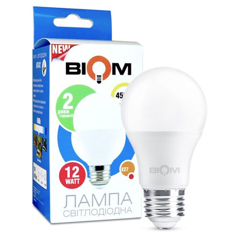Світлодіодна лампа Biom BT-512 A60 12W E27 4500К матова