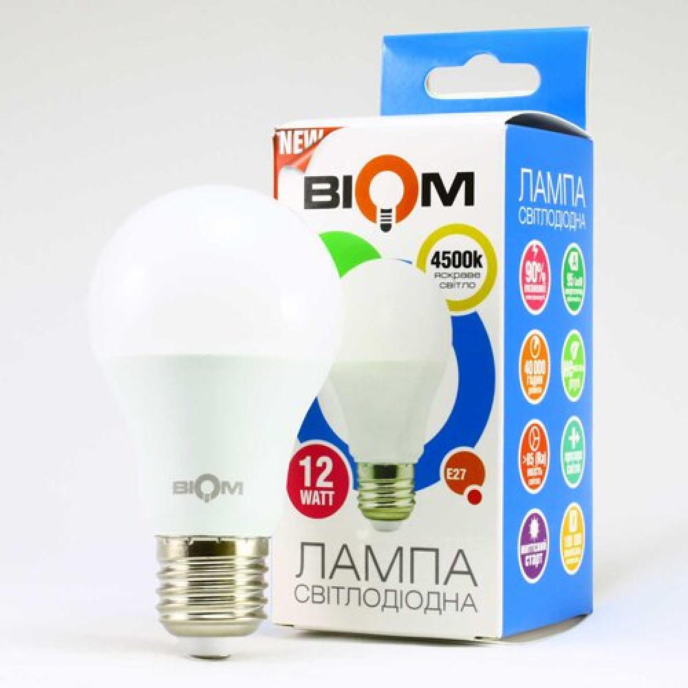 Світлодіодна лампа Biom BT-512 A60 12W E27 4500К матова