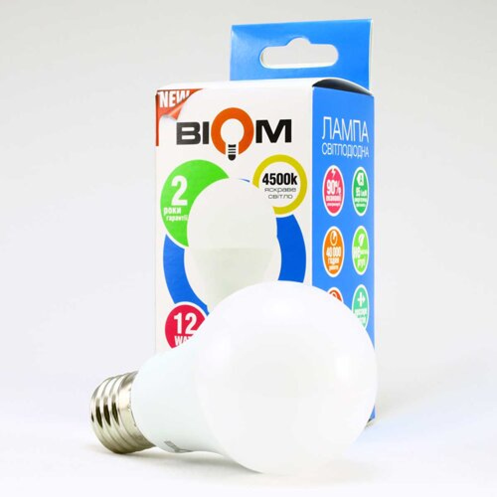 Світлодіодна лампа Biom BT-512 A60 12W E27 4500К матова