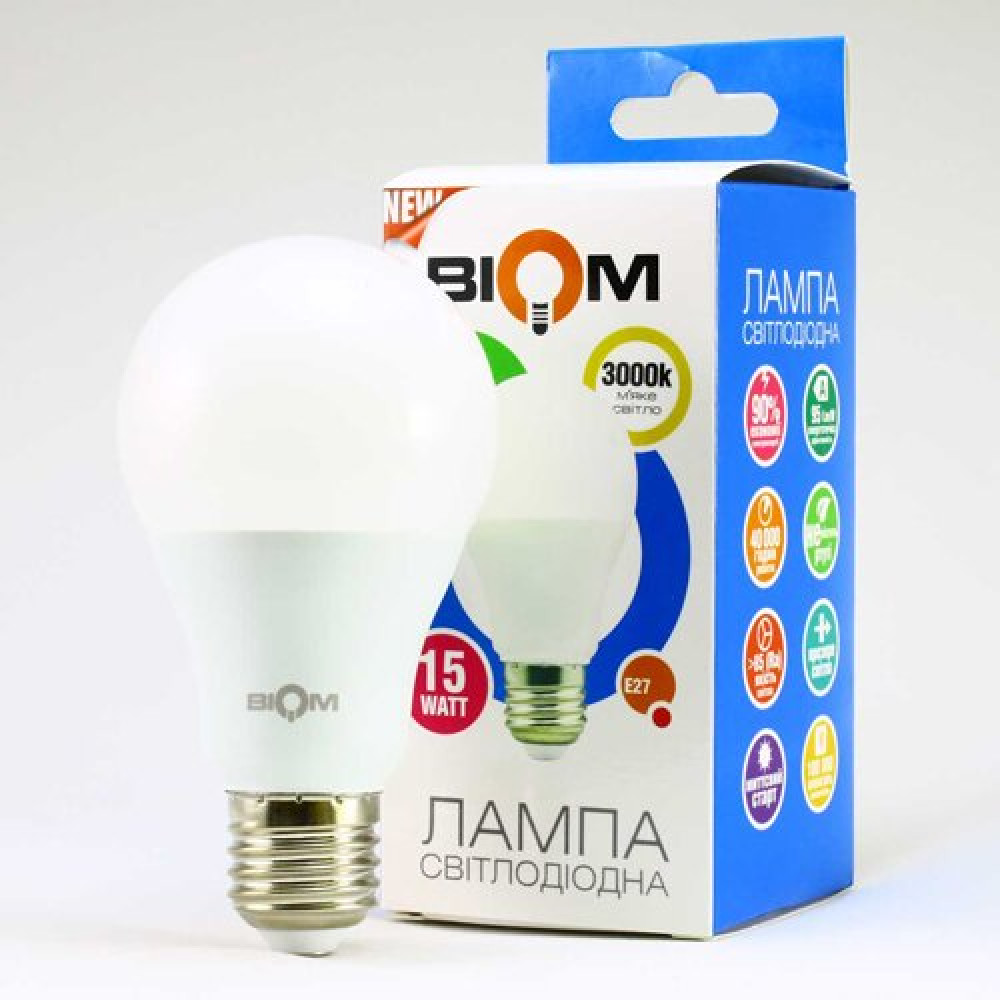 Світлодіодна лампа Biom BT-515 A60 15W E27 3000К матова