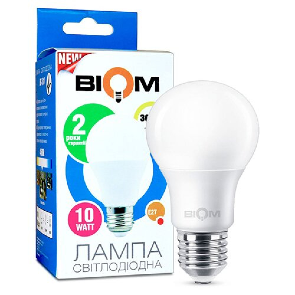Світлодіодна лампа Biom BT-610 A60 10W E27 6400К матова
