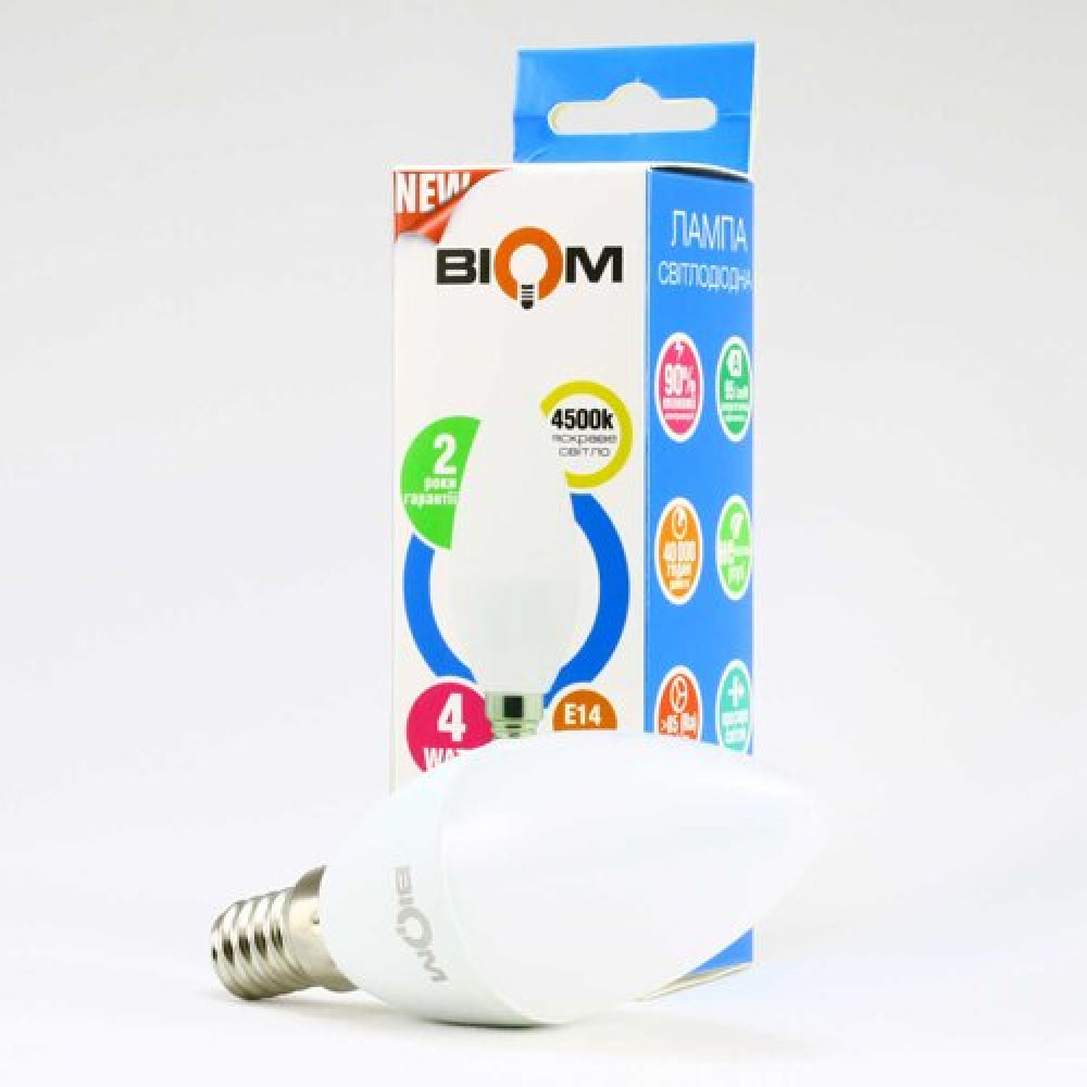 Світлодіодна лампа Biom BT-550 C37 4W E14 4500К матова