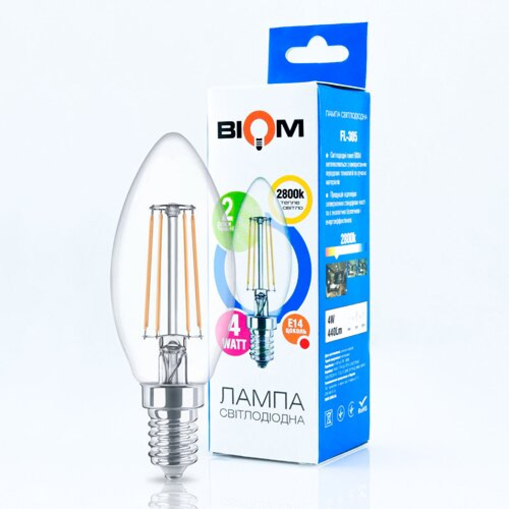 Світлодіодна лампа Biom FL-305 C37 4W E14 2800K