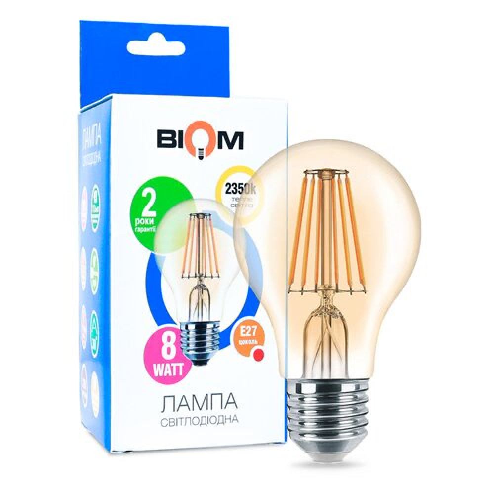 Світлодіодна лампа Biom FL-411 A60 8W E27 2350K Amber
