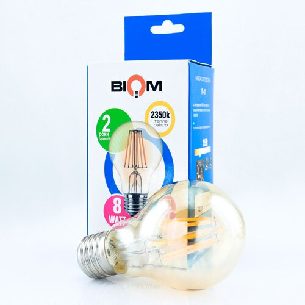 Світлодіодна лампа Biom FL-411 A60 8W E27 2350K Amber