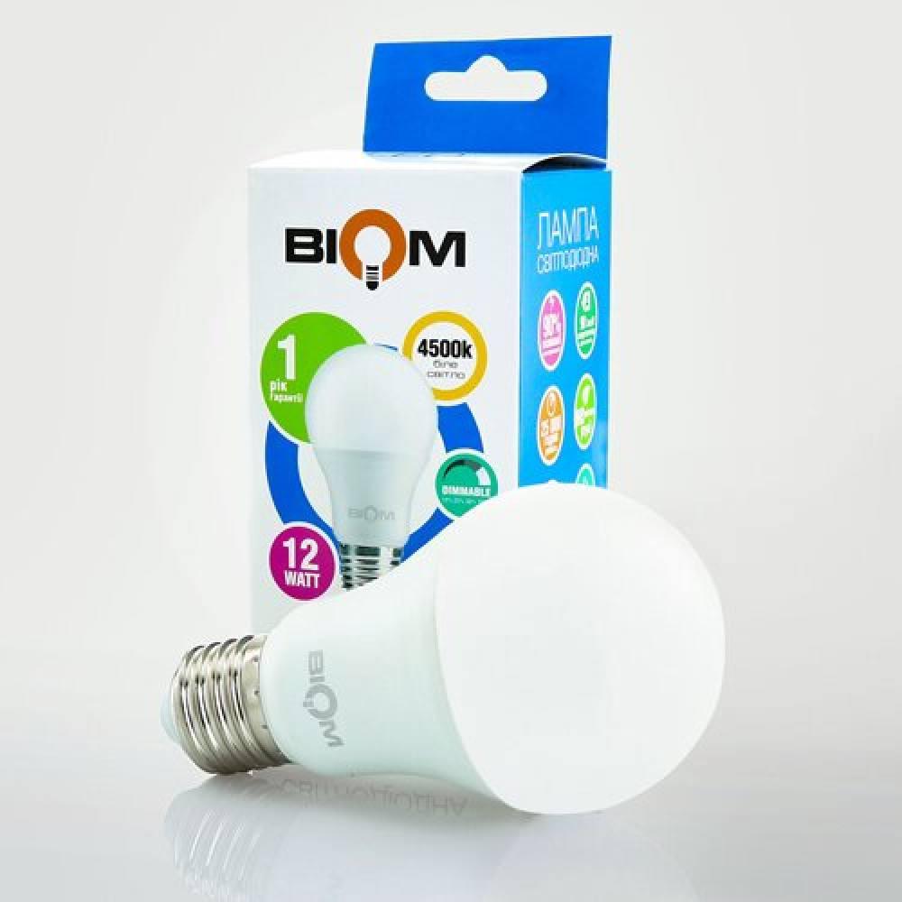 Світлодіодна лампа Biom BT-532 A60 12W E27 4500К switch dimmable матова